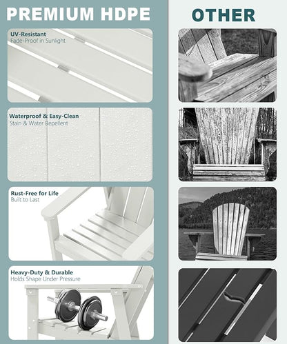 Adirondack Chair Set of 8, All Weather HDPE Fire Pit Chairs, Oversized Plastic Adirondack Chair for Outdoor, Balcony, Deck, Backyard, Patio, Garden, Poolside, Lawn White