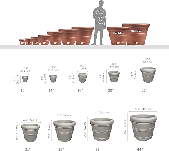 Crescent Garden Brunello Classic Rolled Rim Planter Pot, Indoor/Outdoor Plastic Round Plant Pot - Decorative Flower Pot - 20'' (Parchment)
