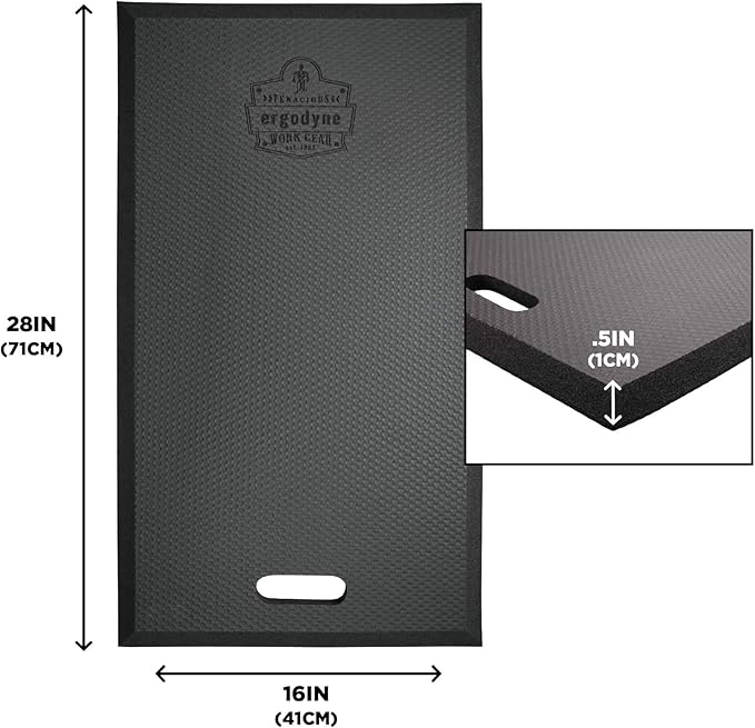 Ergodyne Proflex 386 Kneeling Pad, Lightweight Kneeling Mat, Thin Foam Knee Cushion, Large, 16" x 28" x 0.5", Black