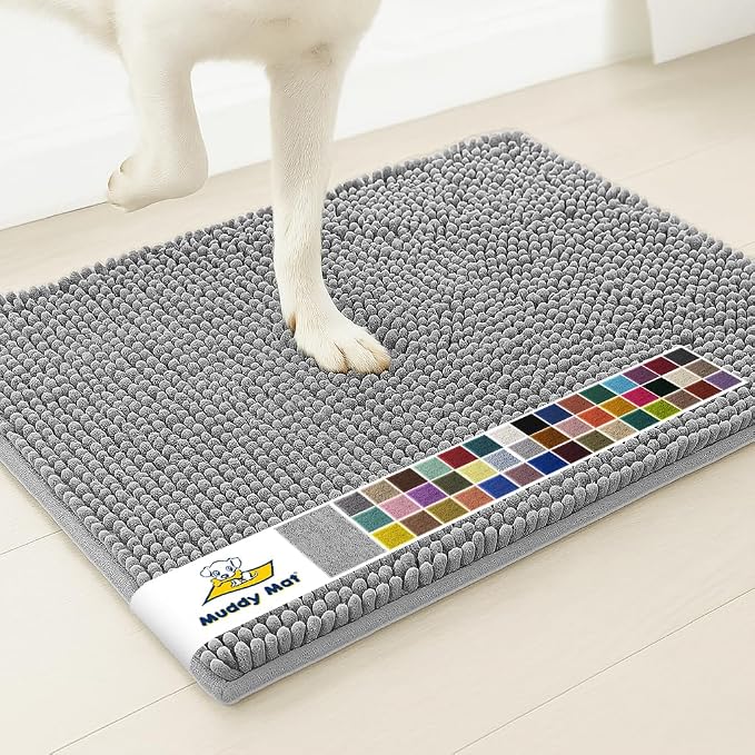 Muddy Mat® | Super Water Absorbent Door Mat Indoor, Microfiber Quick Dry Chenille Entryway Rug, Slip Resistant Front Door Mat, Indoor Mats for Entryway, Machine Washable Pet Rug, Light Grey 28" x 48"