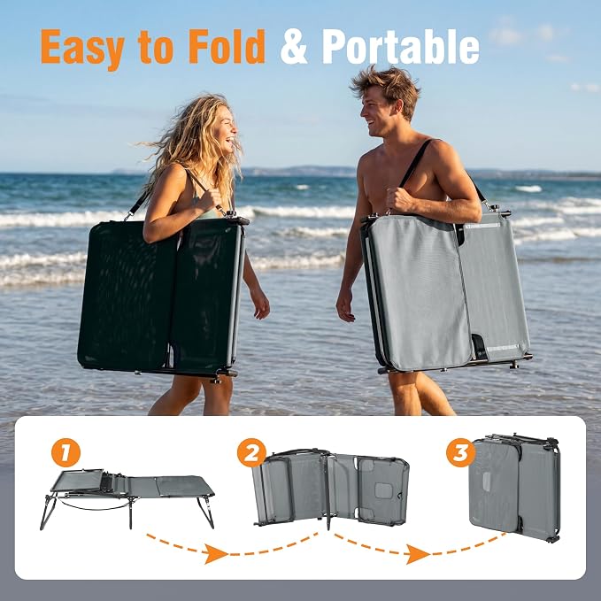 Tanning Chair with Face Hole & Canopy, 28'' Extra Wide, Dark Grey | Folding Chaise Lounge Chair with 4-Position Adjustable Backrest for Beach, Pool, Patio & Camping