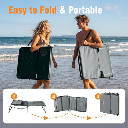 Tanning Chair with Face Hole & Canopy, 28'' Extra Wide, Dark Grey | Folding Chaise Lounge Chair with 4-Position Adjustable Backrest for Beach, Pool, Patio & Camping