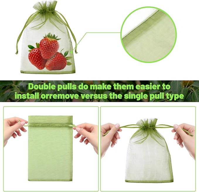 100Pcs Fruit Protection Bags, Garden Plant Fruit Netting Cover Bags, Drawstring Mesh Fruit Protectors Barrier for Apples, Tomatoes, Fruit Trees, Veggies Garden(4x6 Inch)