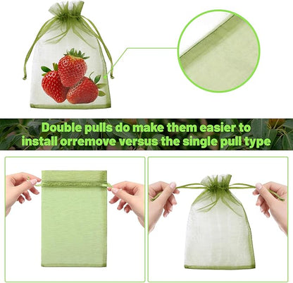 100Pcs Fruit Protection Bags, Garden Plant Fruit Netting Cover Bags, Drawstring Mesh Fruit Protectors Barrier for Apples, Tomatoes, Fruit Trees, Veggies Garden(4x6 Inch)