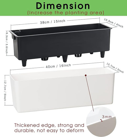 Elongated Self Watering Planter Pots Window Box 5.5 x 16 inch Indoor Home Garden Modern Decorative Planter Pot for All House Plants Flowers Herbs (White,1-Pack)