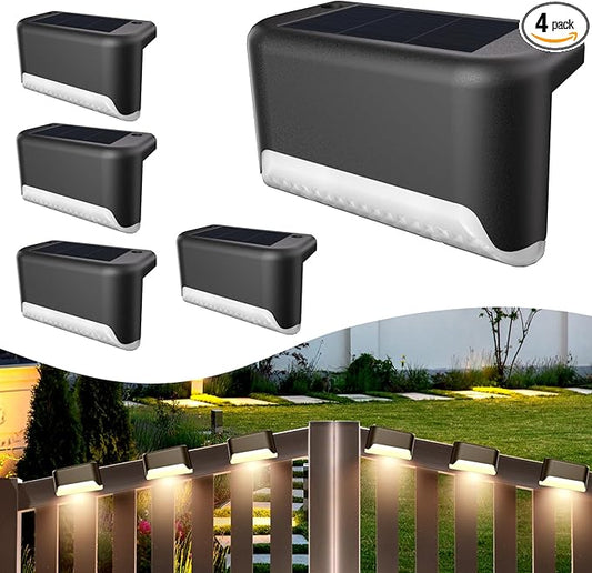 BKBB PPBB Solar Deck Lights Outdoor, 4Pcs Solar Step Lights, Waterproof LED Solar Lights for Outdoor Stairs, Step, Fence, Yard, Patio, Railing, Garden and Pathway