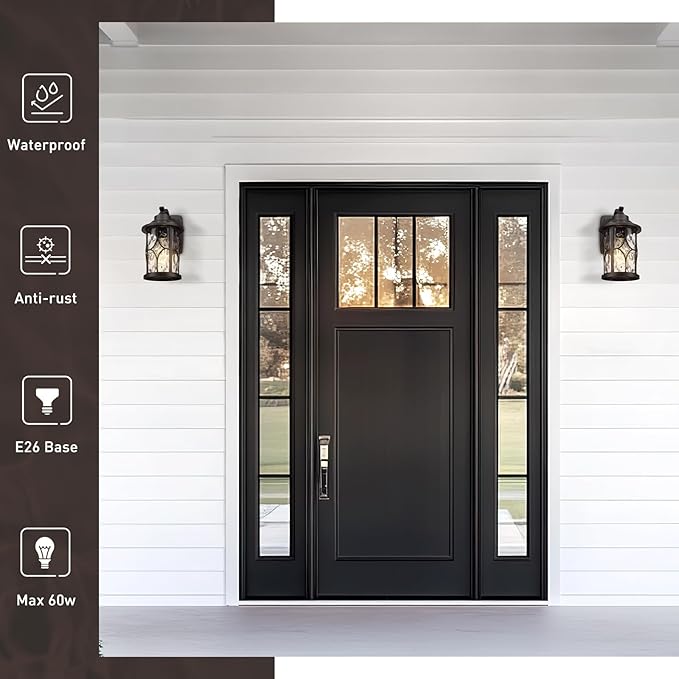 zeyu 12 Inch Outdoor Wall Lights, 2 Pack Exterior Front Porch Light, Die-Cast Aluminum, Oil Rubbed Bronze Finish with Water Ripple Glass Glass, ZX48BWG-2PK ORB