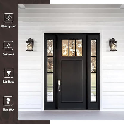 zeyu 12 Inch Outdoor Wall Lights, 2 Pack Exterior Front Porch Light, Die-Cast Aluminum, Oil Rubbed Bronze Finish with Water Ripple Glass Glass, ZX48BWG-2PK ORB