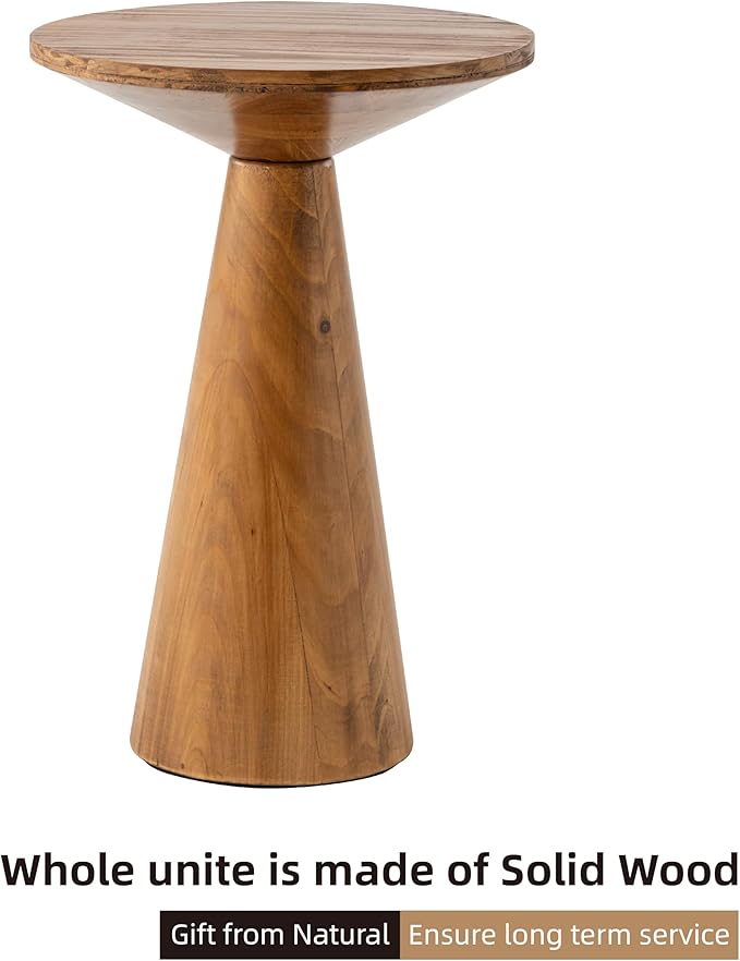 COZAYH Small Pedestal End Table Round Farmhouse Martini Table Wood Plant Stand Rustic Drink Table for Small Space Living Room, Walnut