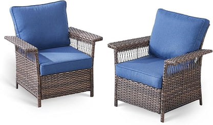 Patio Furniture Set with Fire Pit Table, 6PCS Patio Conversation Set Brown Resin Wicker Patio Chair Sofa Ottoman with 41in Rectangular Outdoor Fire Table PE Rattan Furniture Set