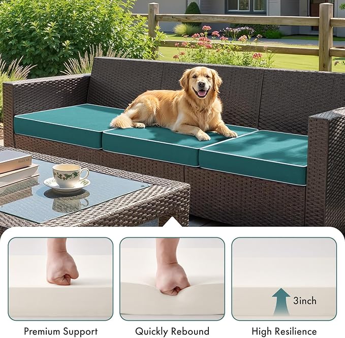 MIULEE Turquoise Outdoor Chair Cushions Set of 2, 18.5x16x3 Inch Waterproof Patio Seat Cushions for Outdoor Furniture Couch Sofa, 3 Year Color Fastness High Density Foam with Adjustable Ties