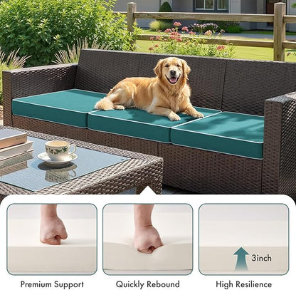 MIULEE Turquoise Outdoor Bench Cushion Set of 1, 48x18x3 Inch Waterproof Patio Seat Cushions for Swing and Outdoor Furniture Couch Sofa, 3 Year Color Fastness High Density Foam with Adjustable Ties