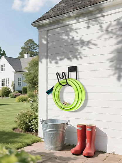 Metal Garden Hose Holder, Wall Mounted Water Hose Hanger, Solid Hose Hook for Garden Garage Water Hose/ Extension Cords/ Vacuum Lines (Black)