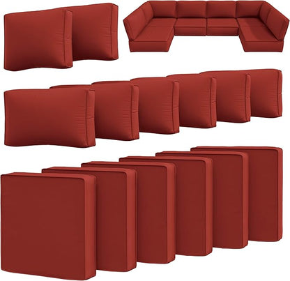 14 Pcs Outdoor Cushion Slipcovers Outdoor Patio Cushion Covers Replacement Waterproof with Zipper for Outdoor Furniture, Patio Sofa Couch 3 Sizes, Covers Only