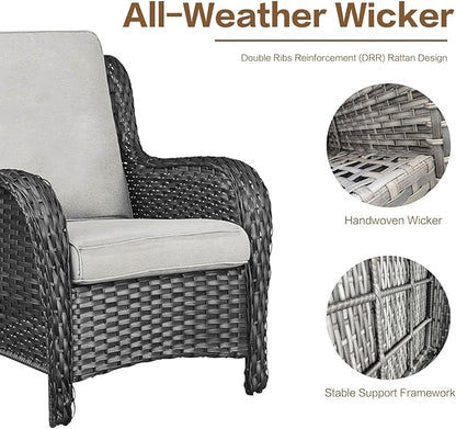 3 Pieces Patio Furniture Conversation Set PE Rattan Wicker Outdoor with 2 Armrest Chair and 1 Coffee Side Table, Soft Thick Washable Cushion for Yard Backyard Poolside Garden (Grey/Beige)