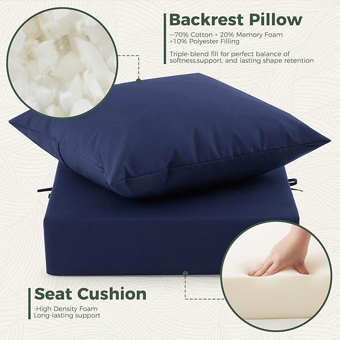 Outdoor Cushions for Patio Furniture, Outdoor Seat Cushion Set 24 x 24 x 4 Inch, Waterproof & Fade Resistant Outdoor Chair Cushions, Deep Seat Patio Cushion with Removable Cover, Navy Blue