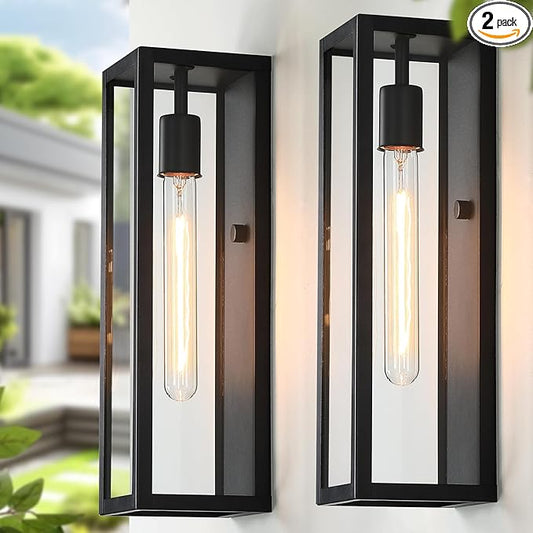 16'' Large Outdoor Wall Sconce Lights 2Pack, Waterproof Black Exterior Lighting Fixtures, Front Porch Lights Coach Outdoor Garage Lighting Fixtures Wall Mount Carriage Lights Exterior for House