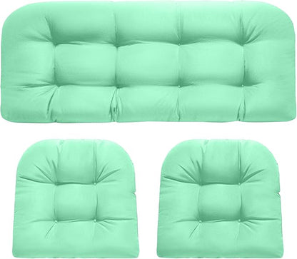 DANGHOOGY Wicker Chair Cushions, Waterproof Outdoor Loveseat Cushions for Patio Furniture, Tufted Wicker Furniture Cushions, 1 Loveseat and 2 U-Shaped Cushions, Cyan