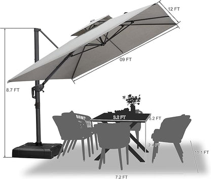 PURPLE LEAF Cantilever Patio Umbrella Outdoor Aluminum Offset Square Umbrella Windproof Heavy Duty Hanging Outside Umbrella for Deck Pool Garden