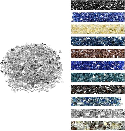 VEVOR Fire Glass, 10 LBS / 4.5 KG High-Temperature Resistant Fireplace Rocks, 1/2-Inch / 12.7 mm Reflective & Smokeless Firepit Glass Rock, High Luster Stone Landscaping for Fire Pit Table, Clear