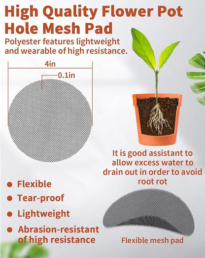 50PCS Flower Pot Hole Mesh Pad, 4 inch Rounds Drainage Hole, Plant Pot Drainage Mat, Plant Potting Mat to Prevent Soil Loss, Gardening Gifts for Friend