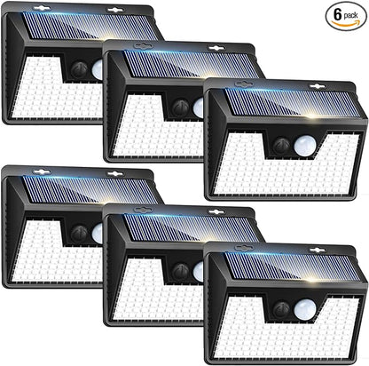 Peasur Solar Lights Outdoor Motion Sensor, 6 Pack 140 LED Solar Powered Fence Light Waterproof, 3 Modes Security Wall Lighting for Outside Yard Deck Garden