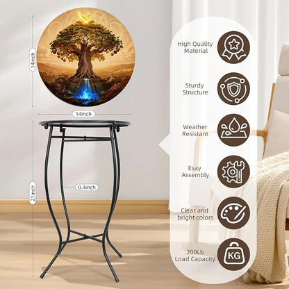 Metal Round Side Table, 21 Inch Tall Indoor Outdoor Side Table, Weather Resistant Patio Table for Porch Yard Balcony, Easy Assembly