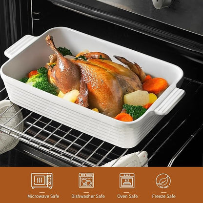 Ceramic Baking Dish Set of 4, Casserole Dishes for Oven, White | Rectangular Casserole Dishes with Handles in 3.3, 2.4, 1.6 and 0.9 QT Sizes for Lasagna, Casseroles, Sides, and Desserts