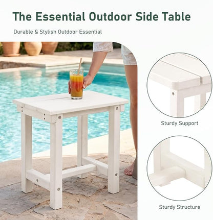 Furnimart Adirondack 16.5" Square Outdoor Side Table, Extra-Thick HDPE Composite Weather-Resistant Small Patio Table, White Outdoor End Table for Garden Balcony Yard Deck Poolside(White)