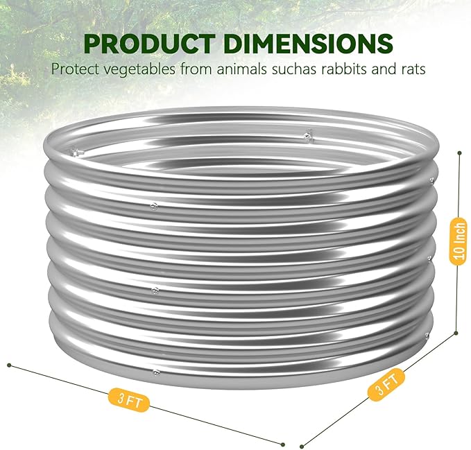 4 Pack 3'Lx3'W Round Galvanized Raised Garden Bed Outdoor,Metal Garden Bed for Vegetables,Steel Raised Beds for Gardening,Above Ground Garden Box for Flower