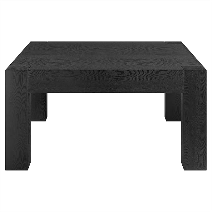 Henn&Hart 34" Square Coffee Table with Wood Top for Living Room, Family Room, Office, or Apartment, Black Grain
