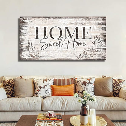 arteWOODS Home Sweet Home Wall Art Sign Large Dark Brown Farmhouse Wall Sign for Living Room Decoration Wooden Board Design Canvas Prints Modern Rustic Artwork Leaf Pictures Wall Decor 24" x 48"