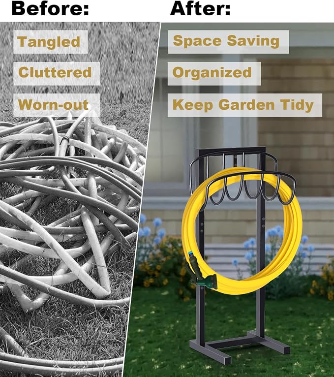 Artigarden Freestanding Garden Hose Holder with 4 Spikes, Heavy Duty Metal Reel Stand Hanger Rack Organizer, Holds Storage 150ft Hose for Outside Yard Lawn, Black