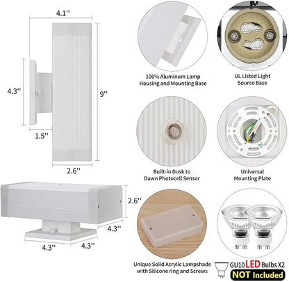 Dusk to Dawn Outdoor Wall Lantern, Waterproof Exterior Wall Sconce, Anti-Rust Aluminum Wall Mount Lighting Rectangular Design – Up Down Light fixtures for Porch, Patio or Garage, 2 Pack