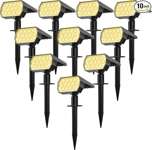 WELALO Solar Spot Lights Outdoor, [10 Pack/65 LED/3 Modes] 2-in-1 Solar Landscape Spotlights, Solar Powered Security Lights, IP68 Waterproof Wall Lights for Walkway Yard Garden Driveway(Warm White)