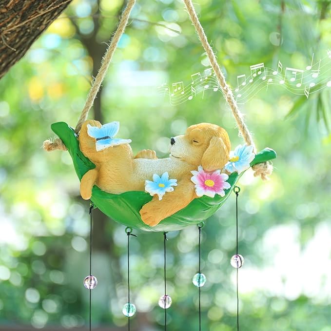 Taman Wind Chime - 29" Wind Bell for Outside Resin Dog Decorative Metal Bronze Mobile Wind Chime Memorial Sympathy Gift for Home, Outdoor, Yard, Patio,Garden Decor
