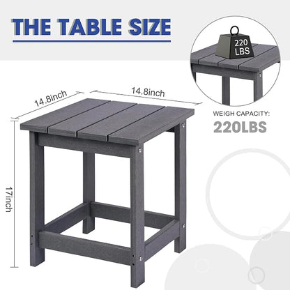LZRS Square Patio Side Table, Heavy Duty HDPE Outdoor End Table with Wood Texture, Weatherproof Composite Table for Adirondack Chairs, Deck, Pool, Indoor/Outdoor, No Peeling or Cracking(Grey)