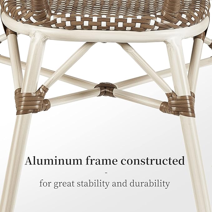 PURPLE LEAF Dining Chair Set of 2 Outdoor French Bistro Chairs Hand-Woven Aluminum Wicker Rattan Armchair for Garden Kitchen Backyard Porch White Print Finish Patio Chairs Brown