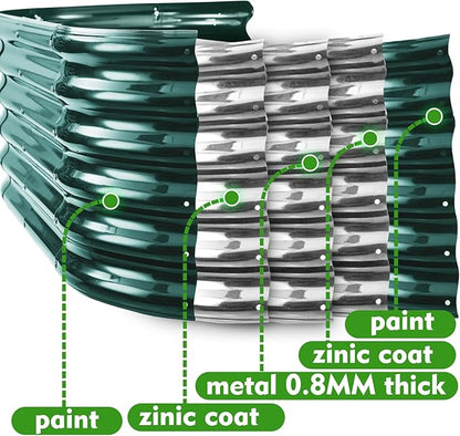 17" Tall Outdoor Garden Raised Garden Bed Kits, 4ft X 2ft Oval,0.8MM Thick Metal Raised Planter Bed/Ground Planter Box for Variety of Flowers,Herbs,Vegetables (Dark Green, 48X24X16.5 Inches)