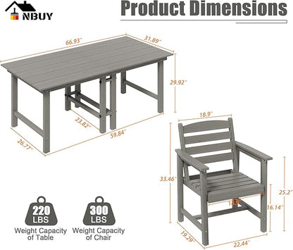 Anbuy Patio HDPE Dining Table Set, 5-Piece Outdoor Dining Table Sets, 2 in 1 Outdoor Furniture Table and 4 Outdoor Chairs for Garden, Backyard, Poolside, Easy Assembly, Grey