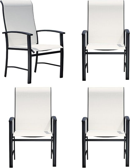 Patio Dining Chairs Set of 4, Outdoor Dining Chairs with High Back, Metal Outdoor Chair Set with Comfort and Durability, Patio Chair for Deck Lawn Kitchen Garden Backyard, Oyster Beige