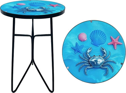 12 Inch Folding Outdoor Side Tea Table,Crabs and Shells Coffee Tables, Plant Tables Indoor,Garden or Living Room Decor Afternoon Tea Dinner Table, Simple Assembly Cast Iron Plant Stand