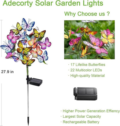 Adecorty Solar Garden Lights Outdoor Waterproof Decorative Solar Lights Outdoor 8 Pack with 176 LED 136 Butterfly Flower Garden Decor Yard Decorations Patio Lawn, Gifts for Mother's Day Mom Women