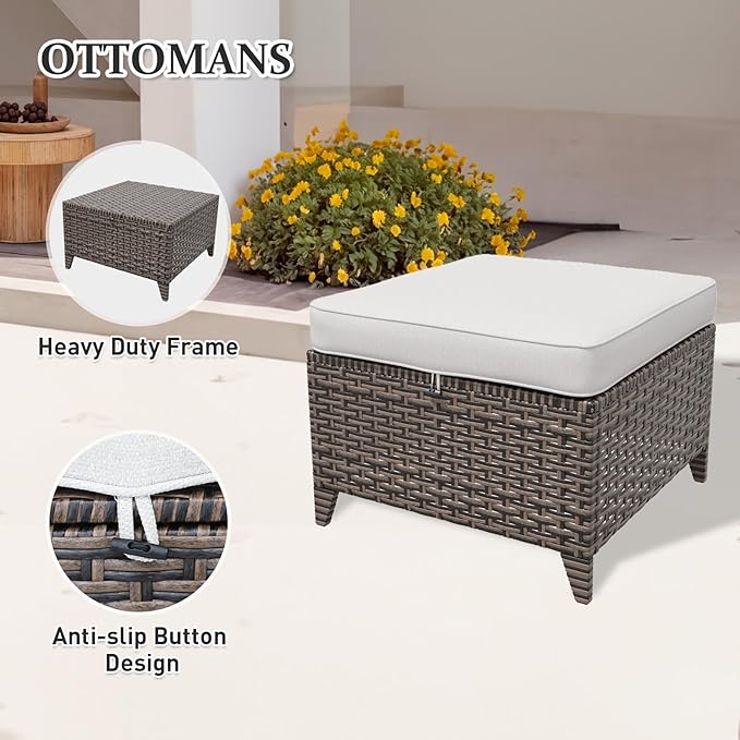Canyon Ridge Wicker Patio Sofa with 2 Ottomans, Small Balcony Furniture, Outdoor Furniture Set, 3 Seat Couch, Brown/Beige