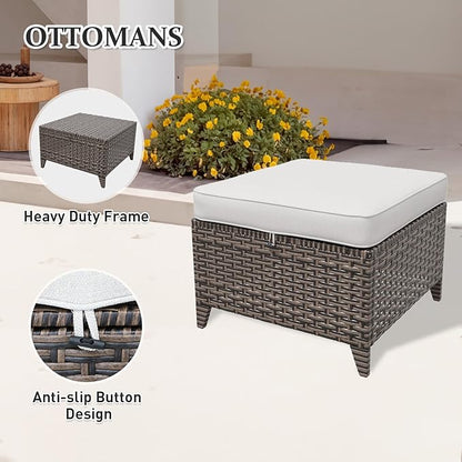 Canyon Ridge Wicker Patio Sofa with 2 Ottomans, Small Balcony Furniture, Outdoor Furniture Set, 3 Seat Couch, Brown/Beige
