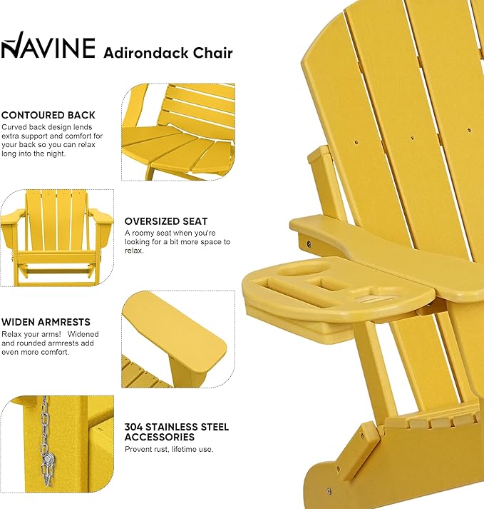 Adirondack Chair Set of 8, HDPE Folding Adirondack Chair with Multifunctional Cup Holder, Weather Resistant Fire Pit Chair for porches, patios, poolsides, Decks.