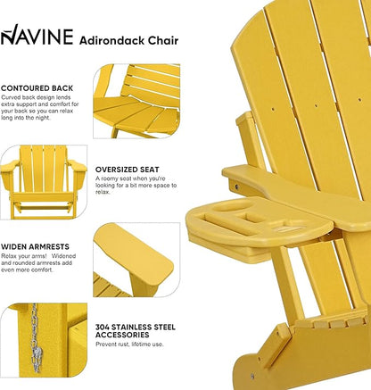 Adirondack Chair Set of 8, HDPE Folding Adirondack Chair with Multifunctional Cup Holder, Weather Resistant Fire Pit Chair for porches, patios, poolsides, Decks.