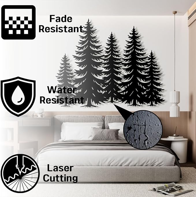 lunwall Metal Pine Tree Wall Art, Metal Forest Wall Art, Pine Branch Wall Decor, Christmas Tree Wall Decor, Forest Wall Hanging, Nature Lover Gift (Style 5, 37" W x 30" H / 95 x 75 cm)