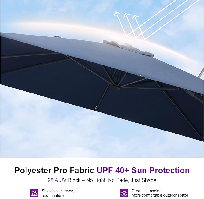 PURPLE LEAF 8' X 8' Left-right Tilting Outdoor Patio Umbrella Swivel Offset Cantilever Heavy Duty Rectangle Aluminum Umbrella with UV Resistant for Deck Pool Patio Backyard, Ocean Slate