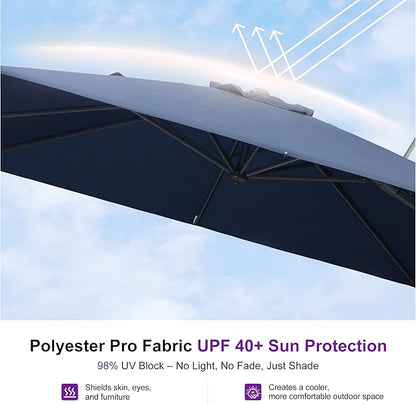PURPLE LEAF 8' X 8' Left-right Tilting Outdoor Patio Umbrella Swivel Offset Cantilever Heavy Duty Rectangle Aluminum Umbrella with UV Resistant for Deck Pool Patio Backyard, Ocean Slate